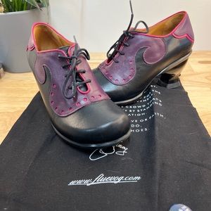 Fluevog Rare Style Viv, Kitschy Kitshy Boom Boom 7.5 Purple/Black/Pink